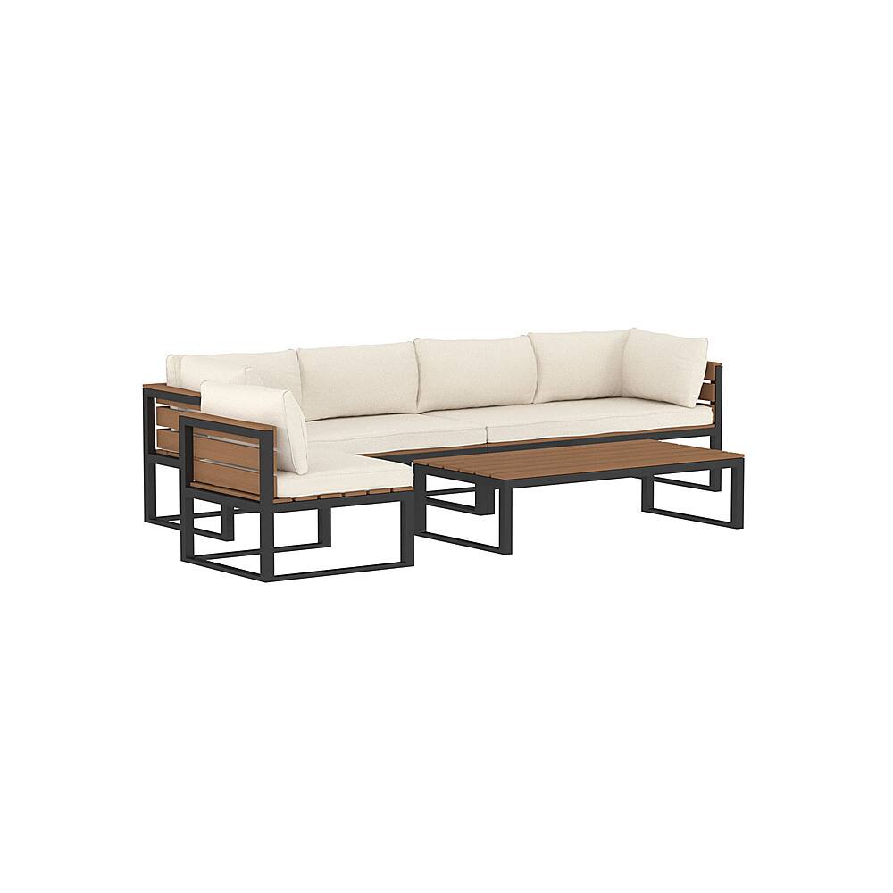 Angle View: Walker Edison - Modern 4-Piece Outdoor Patio Sectional - Natural/Black