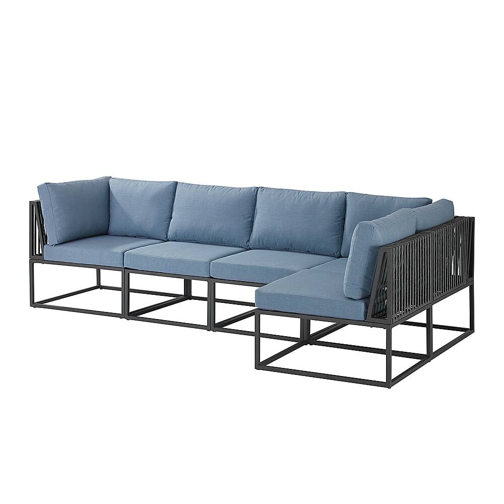 Angle View: Walker Edison - Modern Rockland 5-Piece Patio Sectional - Blue