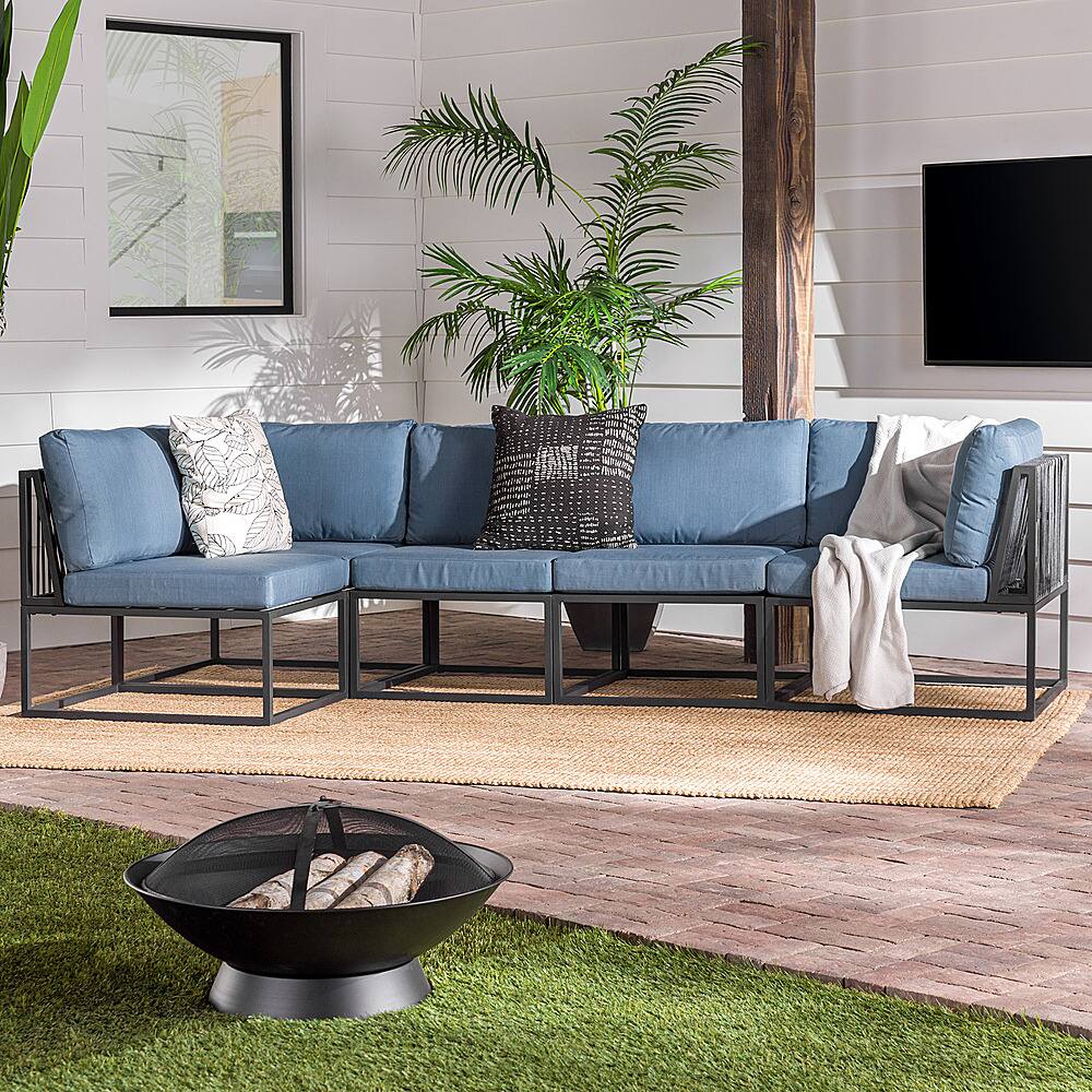 Best Buy Walker Edison Modern Rockland 5Piece Patio Sectional Blue