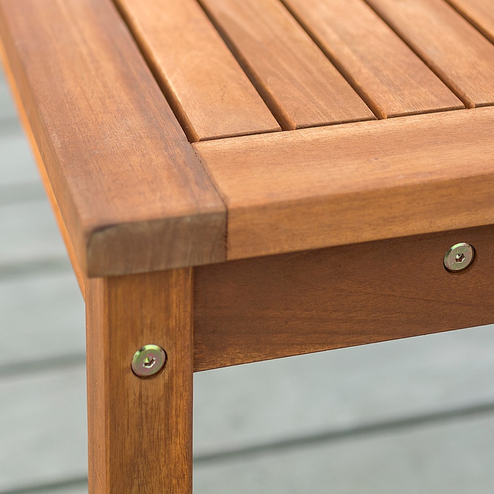 Left View: Walker Edison - Patio Outdoor Cypress Acacia Wood Dining Bench - Brown