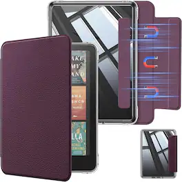Fintie - Detachable Case for 7" Kindle Paperwhite 12th Gen 2024 & Kindle Colorsoft Removable Magnetic Cover Slim Clear Back Shell - Purple