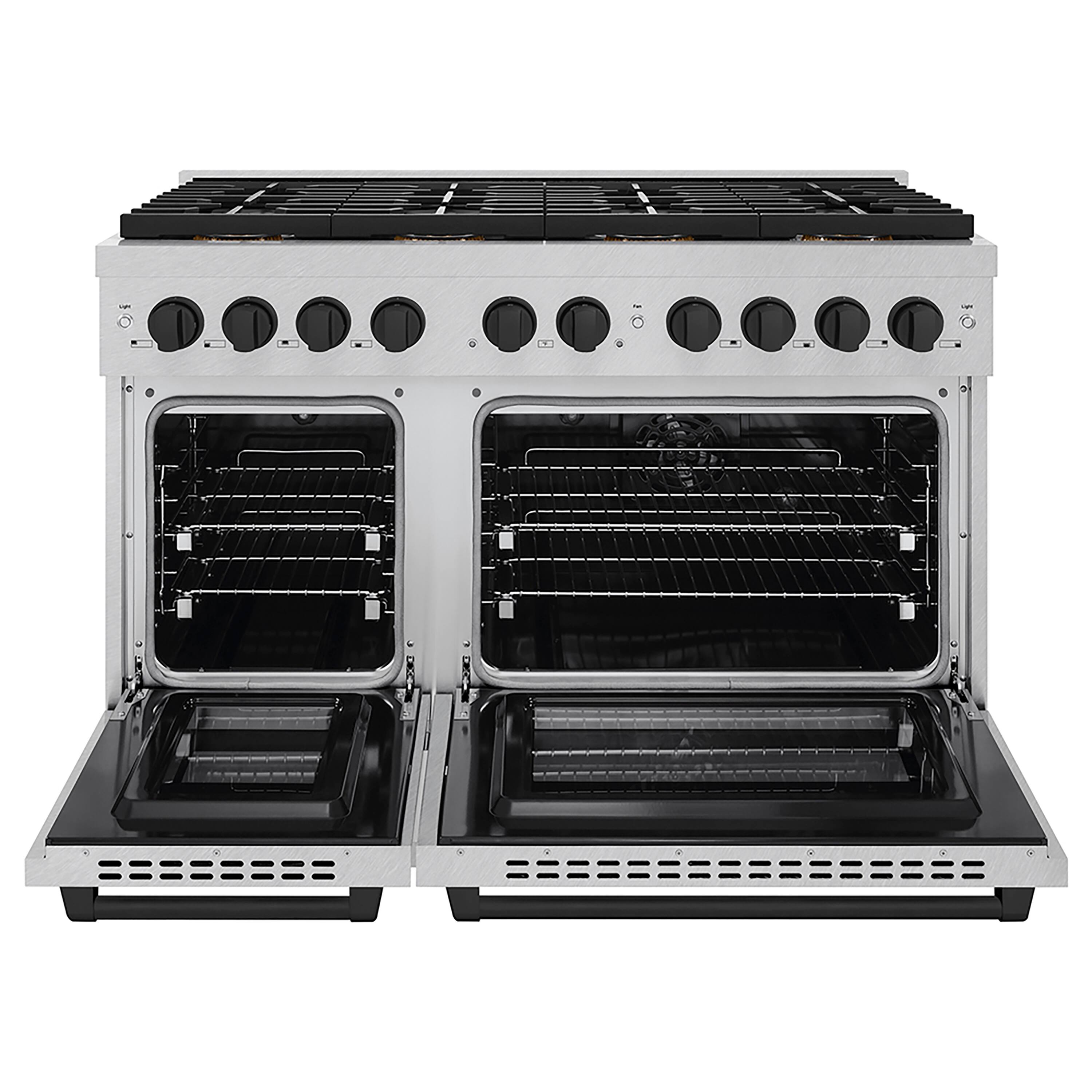 Angle. ZLINE - Autograph 48 in. 6.7 cu. ft. Freestanding Paramount Dual Fuel DuoPro Range with Black Accents - Stainless Steel.