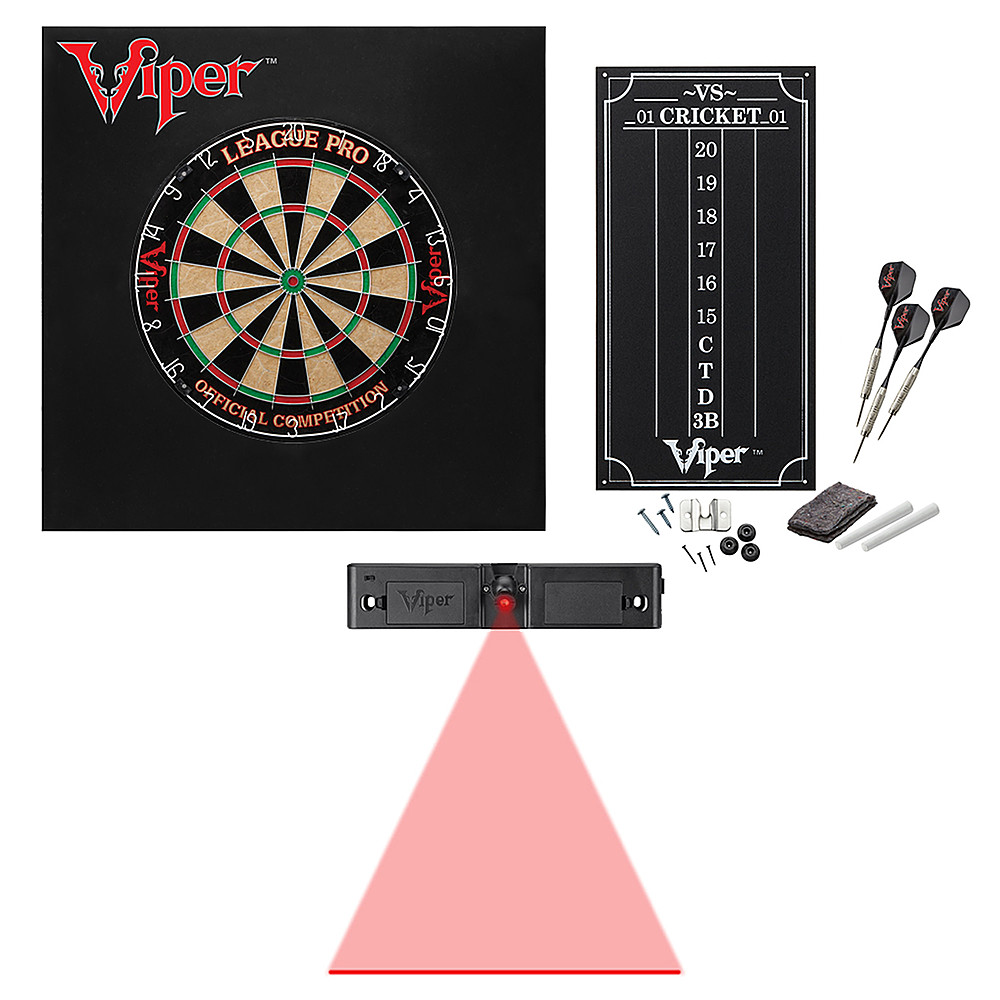 Viper League Pro Sisal Dartboard Starter Kit, Viper Dart Laser Line, and Viper Wall Defender II - Red