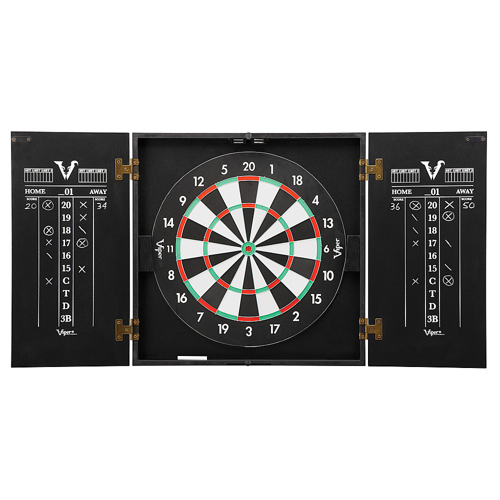 Viper - Hideaway Dartboard Cabinet with Reversible Traditional and Baseball Dartboard - Black