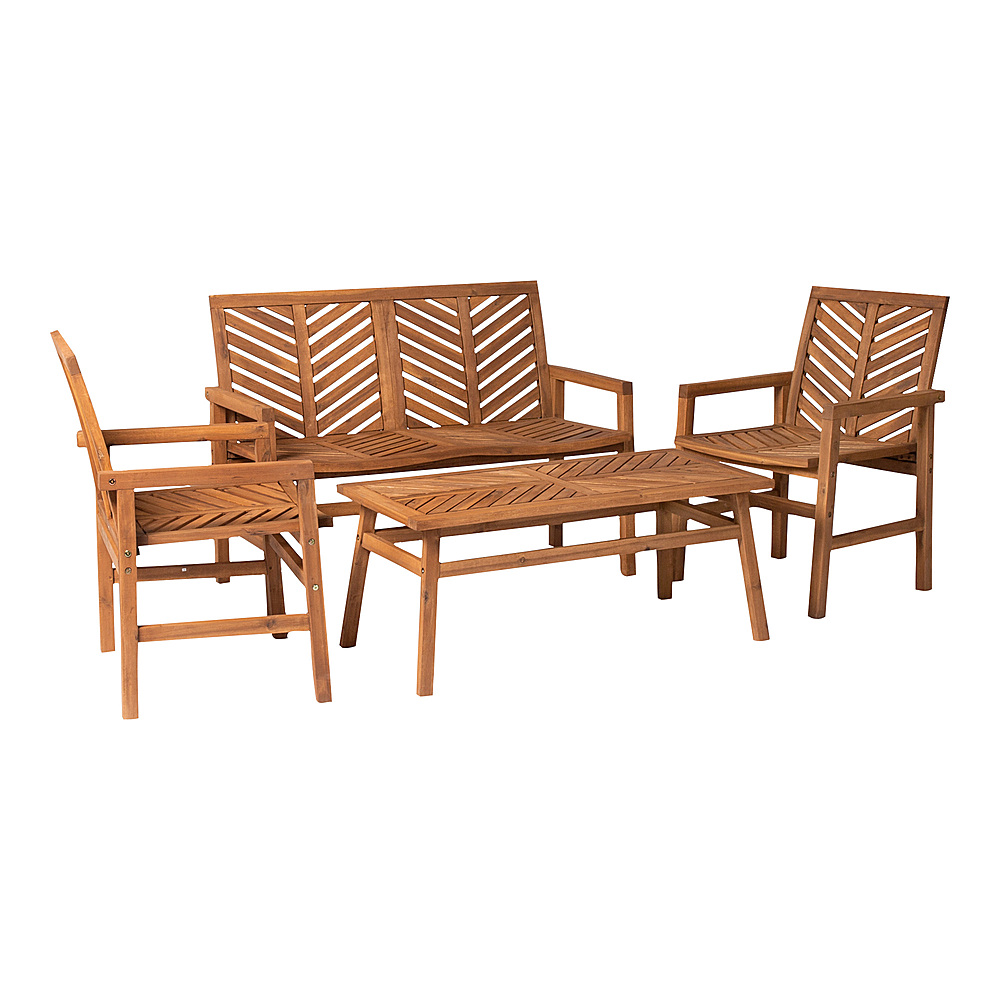 Angle View: Walker Edison - 4-Piece Windsor Acacia Wood Patio Chat Set - Brown