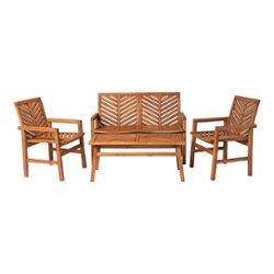 Walker Edison - 4-Piece Windsor Acacia Wood Patio Chat Set - Brown - Front_Zoom