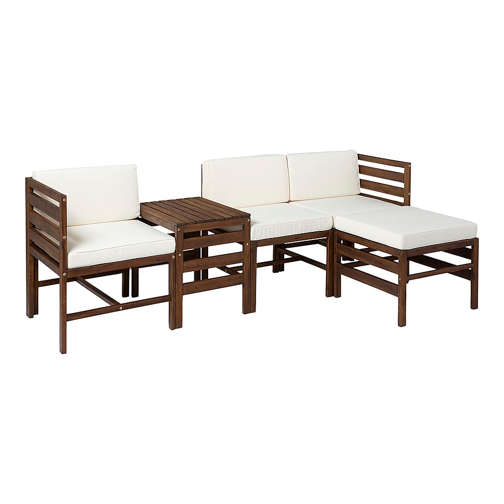 Left View: Walker Edison - Harbor 5-Piece Acacia Wood Patio Sectional - Dark Brown