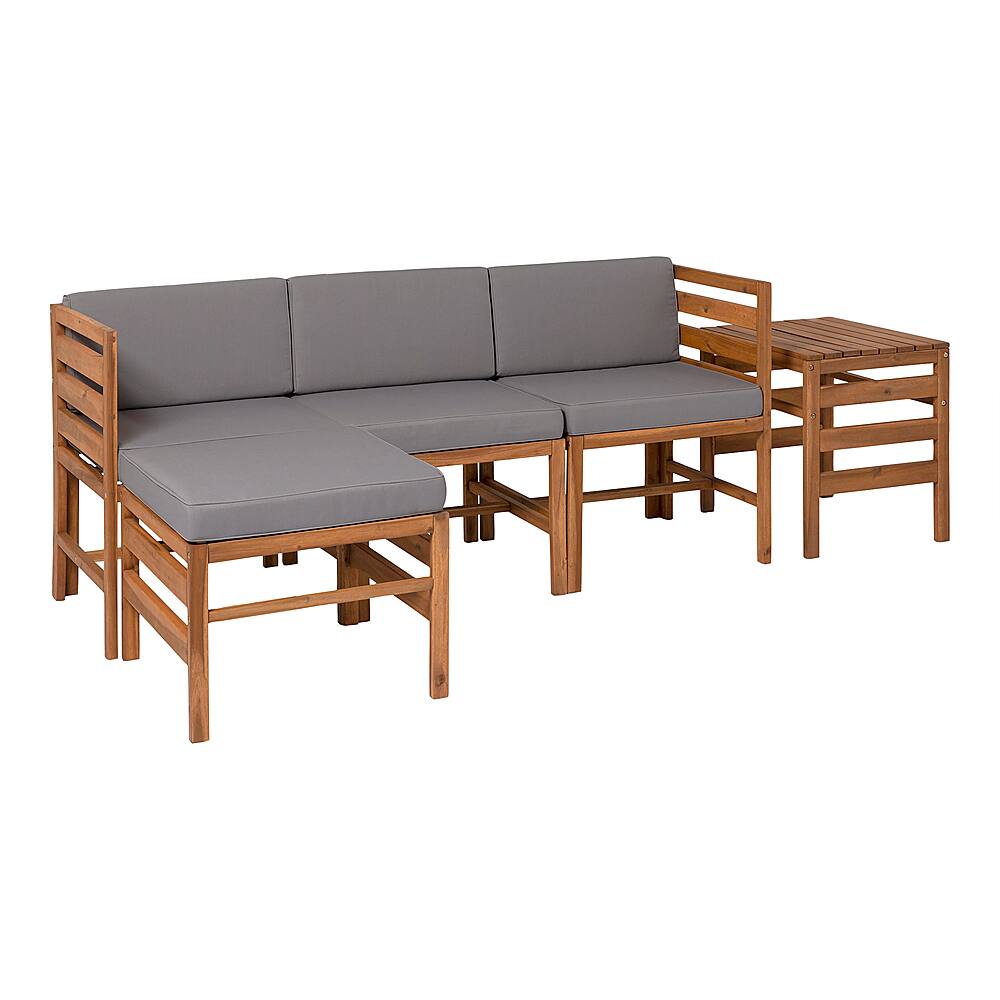 Left View: Walker Edison - Harbor 5-Piece Acacia Wood Patio Sectional - Brown