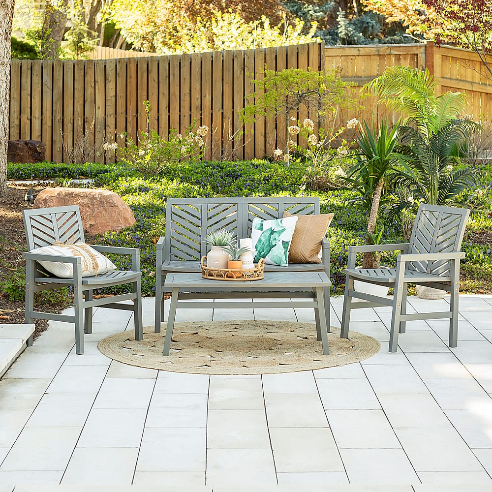 Left View: Walker Edison - 4-Piece Windsor Acacia Wood Patio Chat Set - Grey Wash