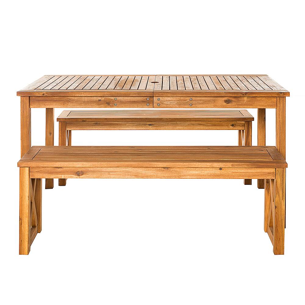 Walker Edison - 3-Piece Hunter Extendable Acacia Wood Patio Dining Set - Brown - Front_Zoom