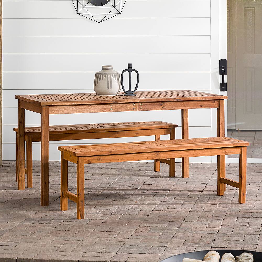 Walker Edison 3Piece Windsor Acacia Wood Patio Dining Set Brown