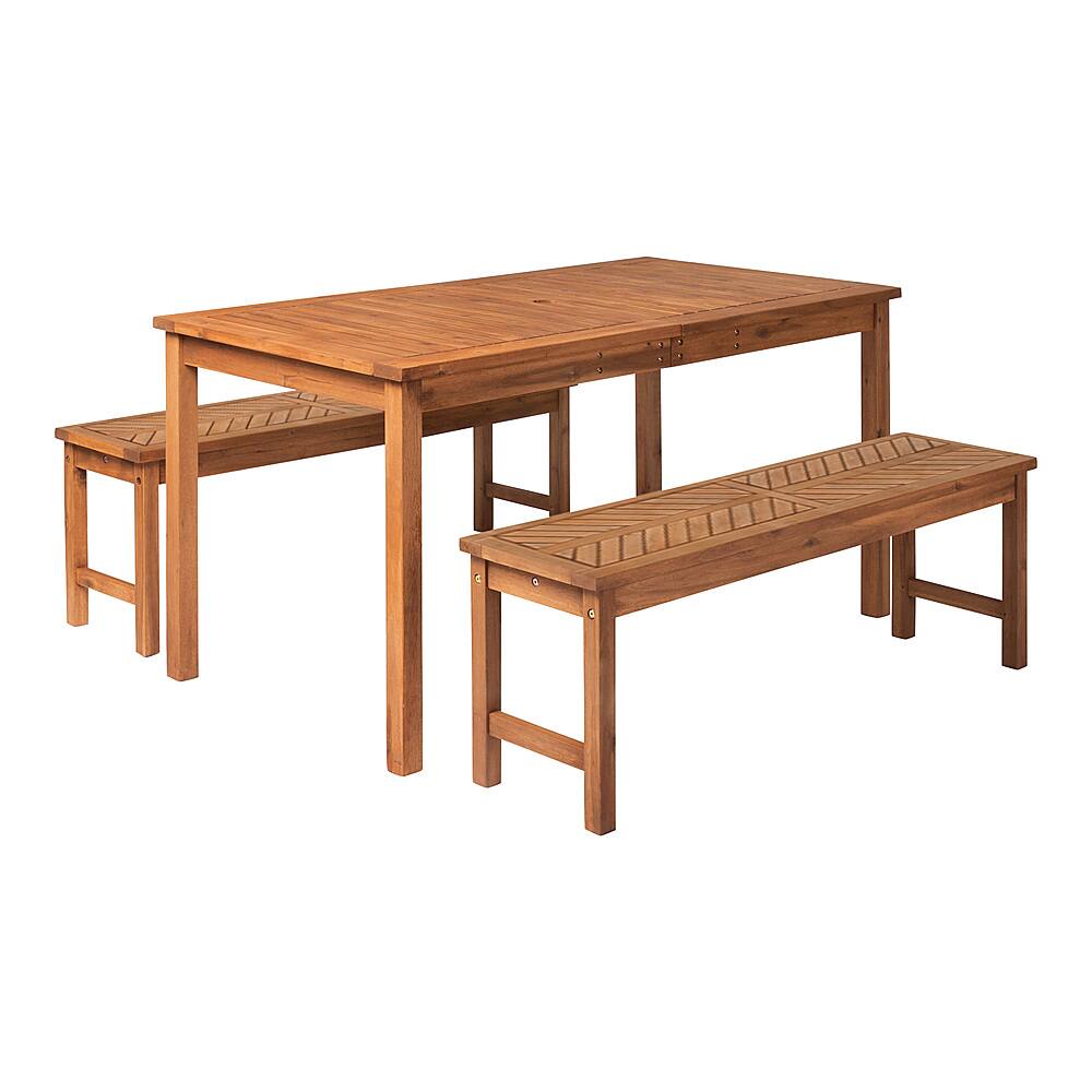 Left View: Walker Edison - 3-Piece Windsor Acacia Wood Patio Dining Set - Brown