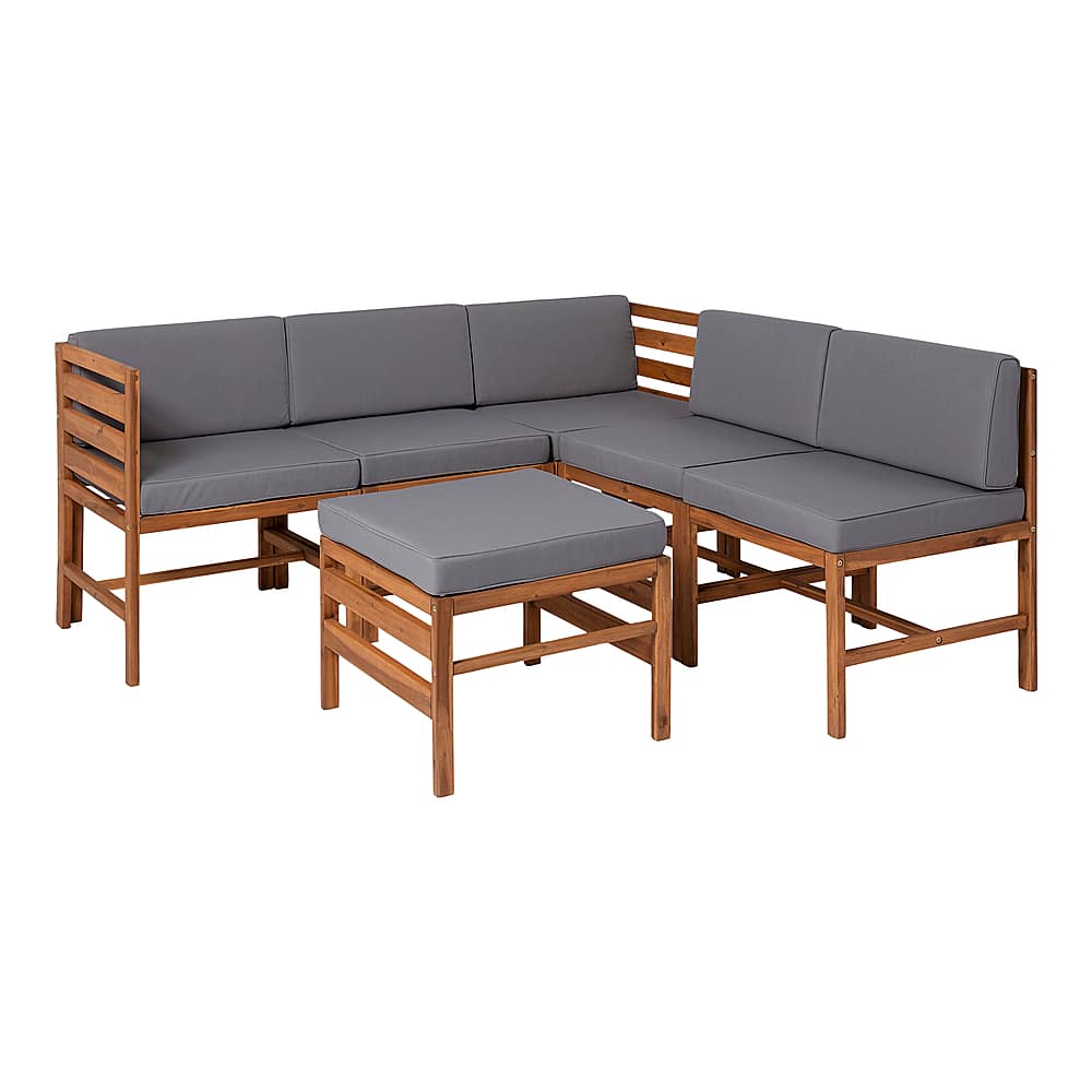 Angle View: Walker Edison - Harbor 6-Piece Acacia Wood Patio Sectional - Brown