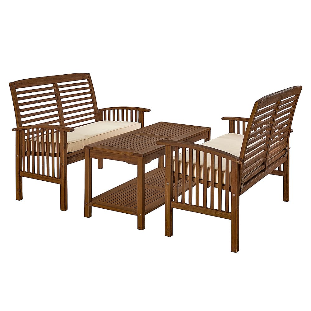 Angle View: Walker Edison - 3-Piece Acacia Wood Patio Conversation Set