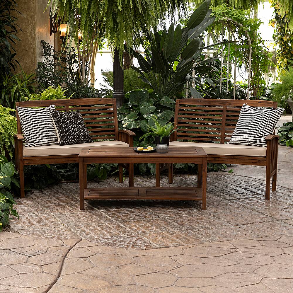 Left View: Walker Edison - 3-Piece Acacia Wood Patio Conversation Set