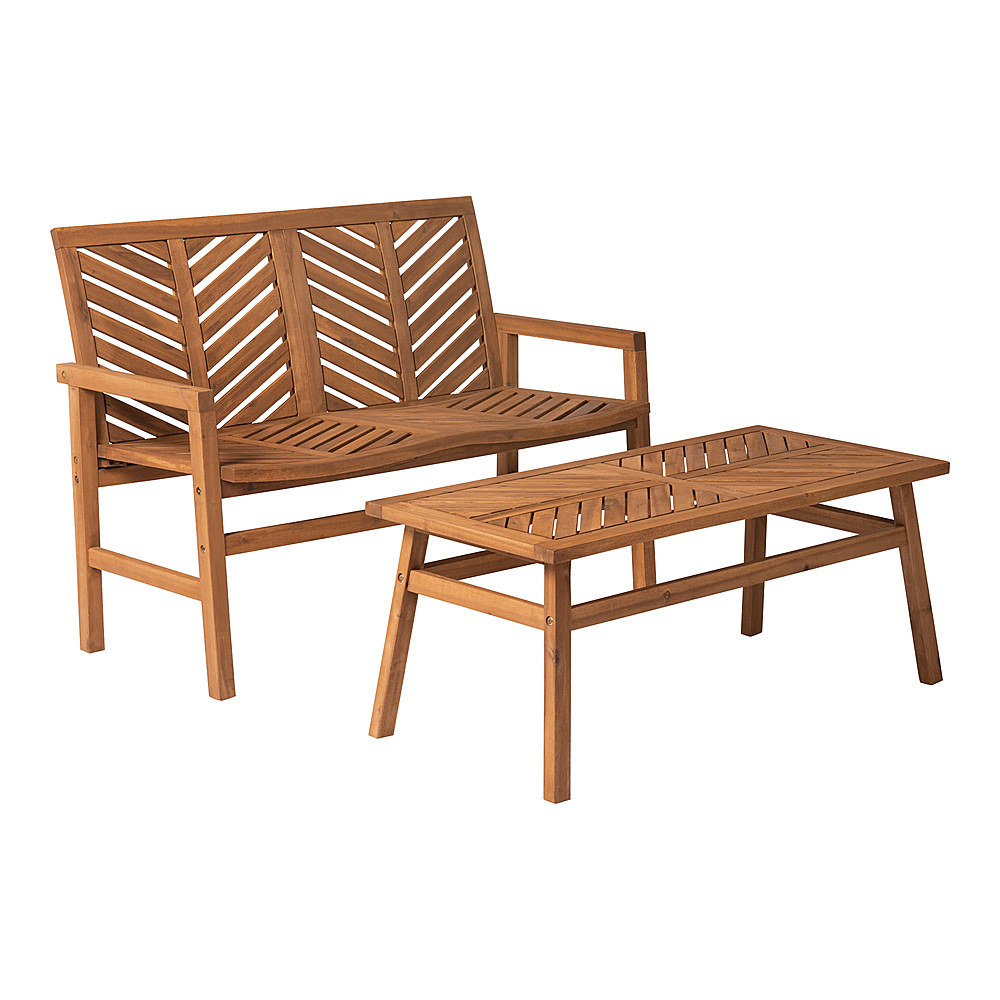 Angle View: Walker Edison - 2-Piece Windsor Acacia Wood Patio Chat Set - Brown