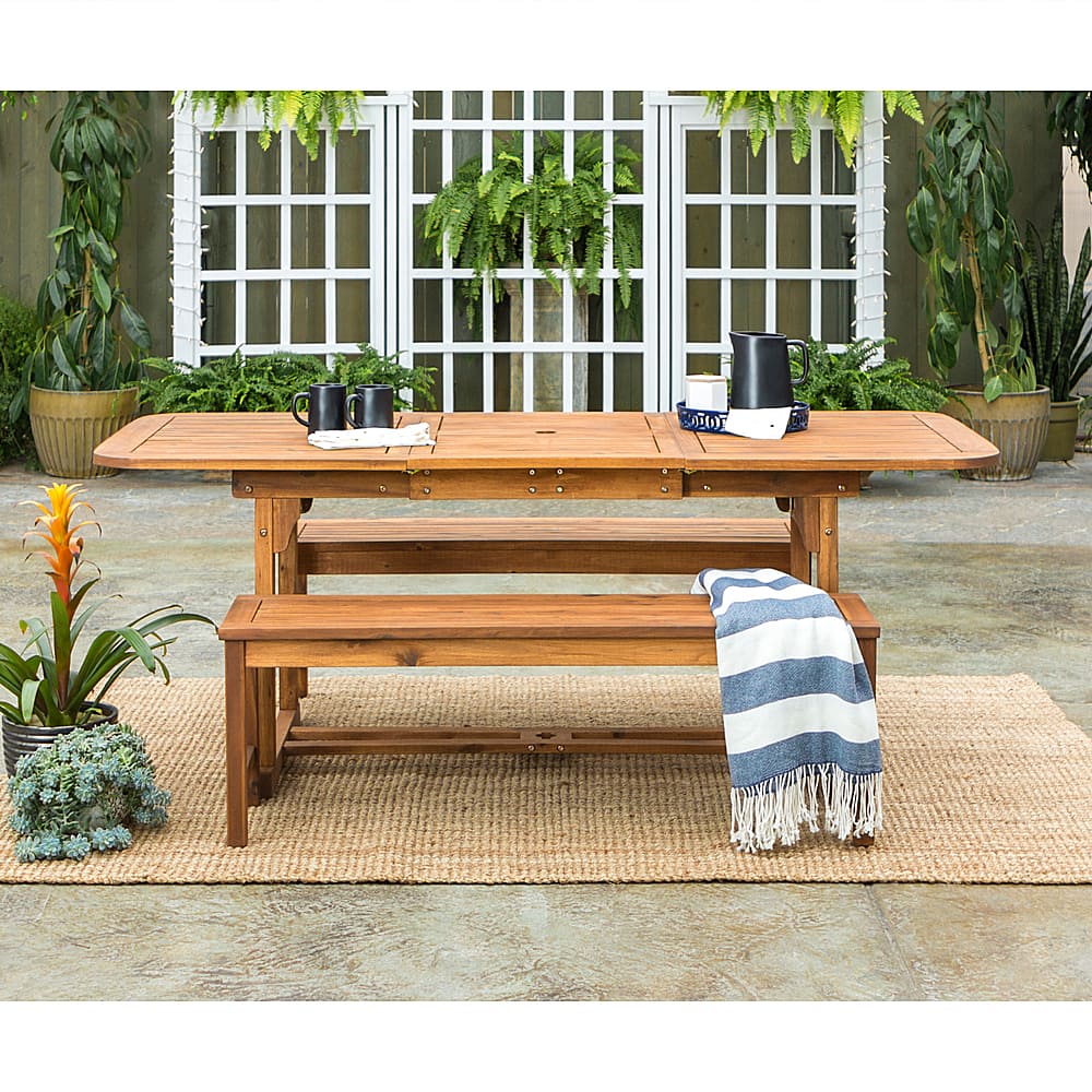 Left View: Walker Edison - 3-Piece Acacia Wood Outdoor Patio Dining Set