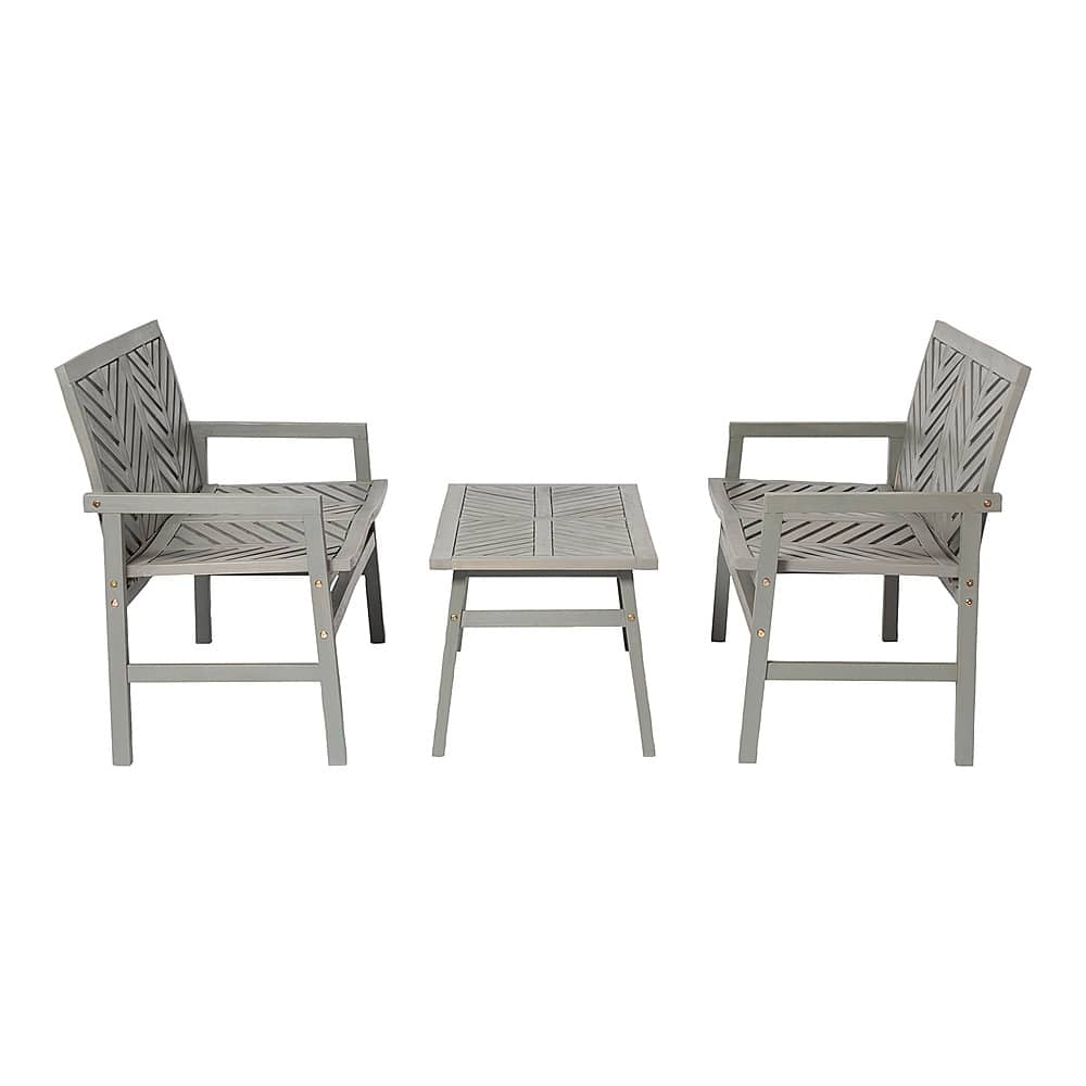 Left View: Walker Edison - 3-Piece Windsor Acacia Wood Patio Loveseat Chat Set - Grey Wash