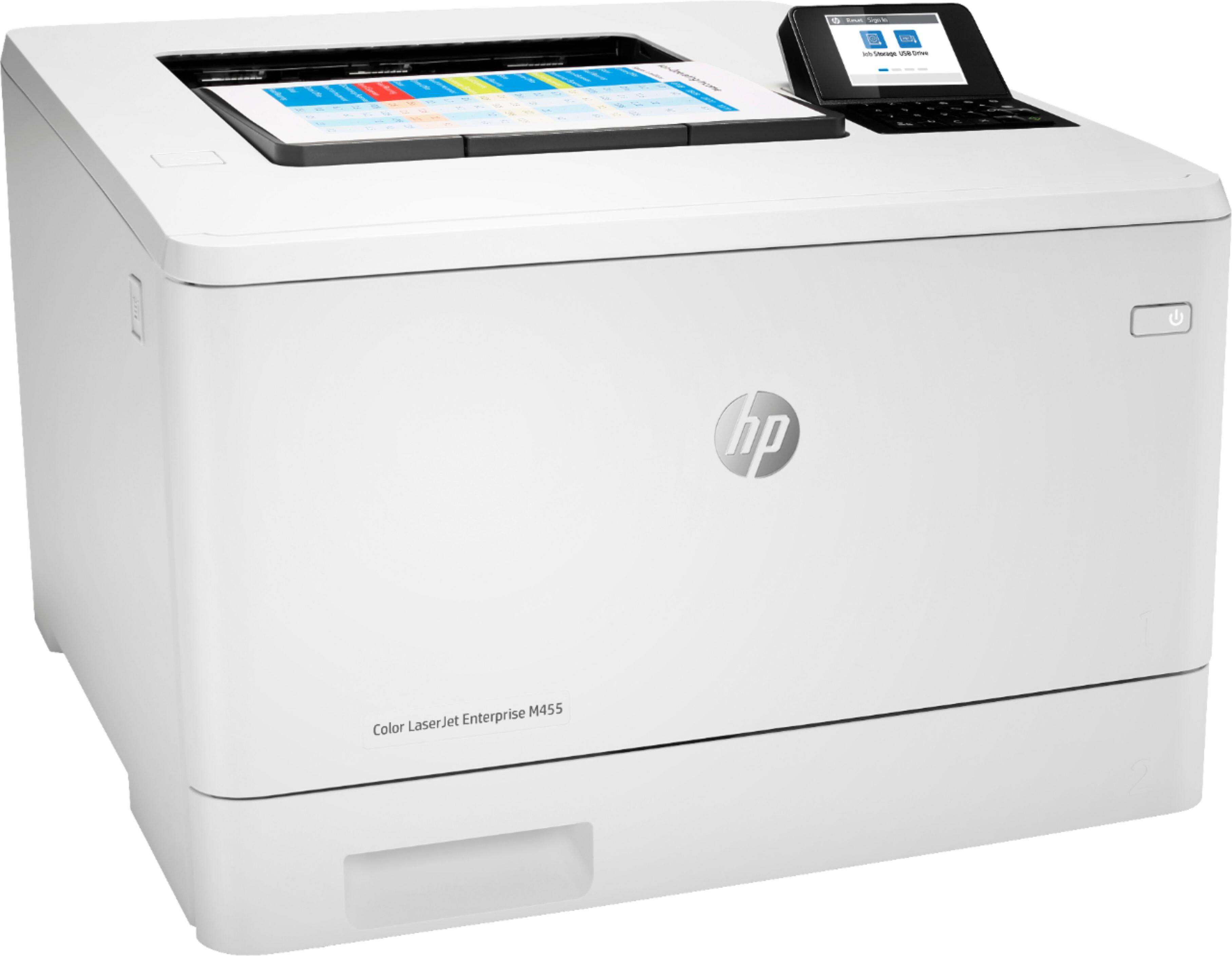 Left. HP - LaserJet Enterprise M455dn Color Laser Printer - White.