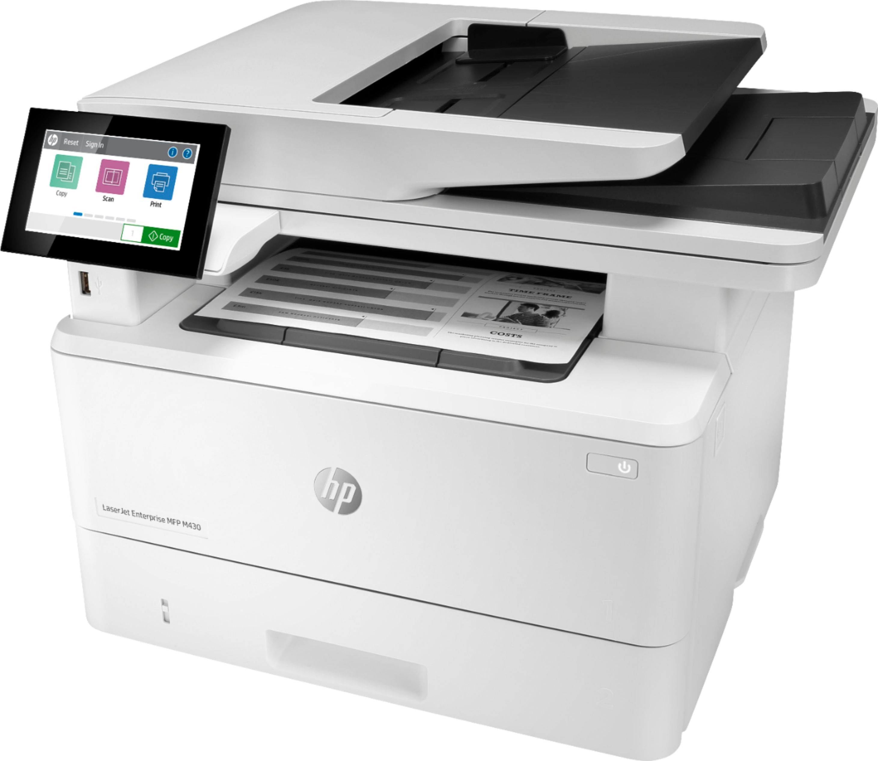 Angle View: HP - LaserJet Enterprise M430F Black-and-White All-In-One Laser Printer - White
