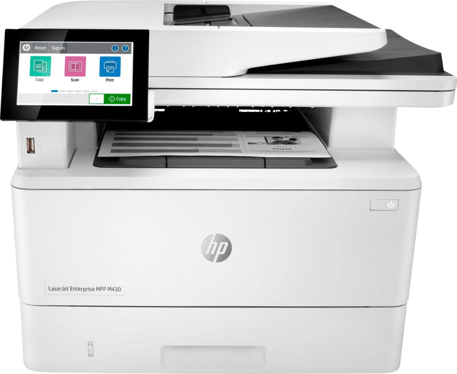 Front. HP - LaserJet Enterprise M430F Black-and-White All-In-One Laser Printer - White.