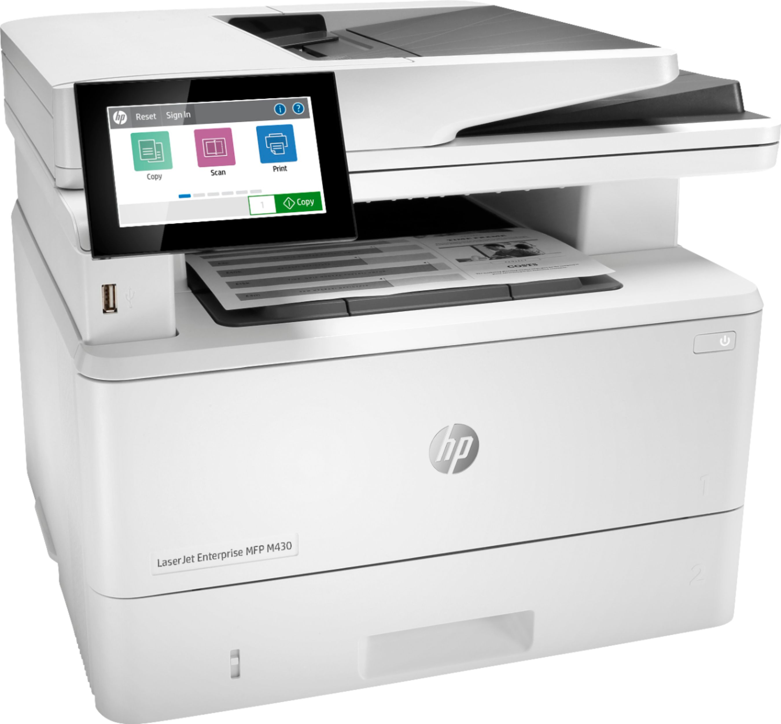 Left View: HP - LaserJet Enterprise M430F Black-and-White All-In-One Laser Printer - White