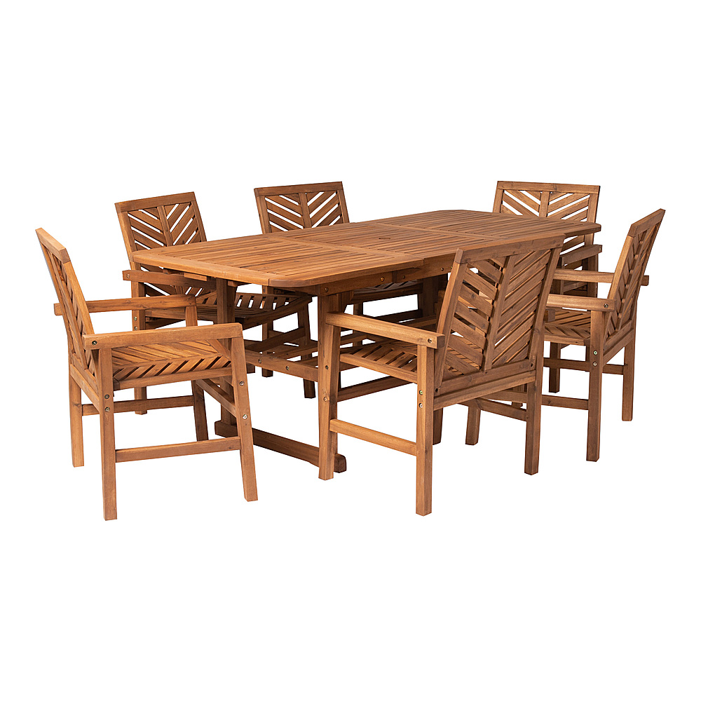 Angle View: Walker Edison - 7-Piece Windsor Acacia Wood Extendable Patio Dining Set - Brown