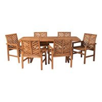 Walker Edison - 7-Piece Windsor Acacia Wood Extendable Patio Dining Set - Brown - Front_Zoom