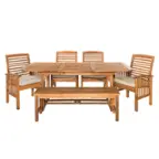 Front. Walker Edison - 6-Piece Cypress Acacia Wood Extendable Patio Dining Set - Brown.