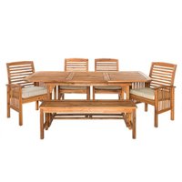 Walker Edison - 6-Piece Cypress Acacia Wood Extendable Patio Dining Set - Brown - Front_Zoom