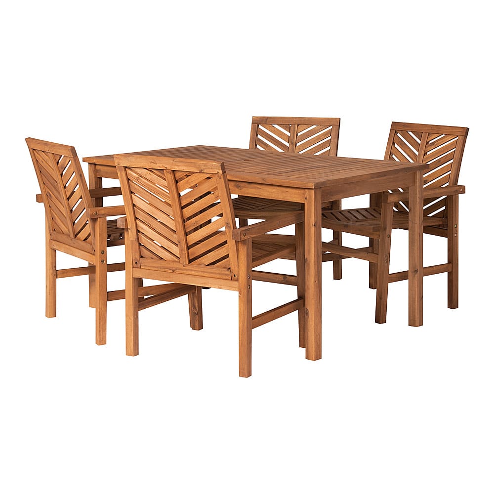 Angle View: Walker Edison - 5-Piece Windsor Acacia Wood Patio Dining Set - Brown