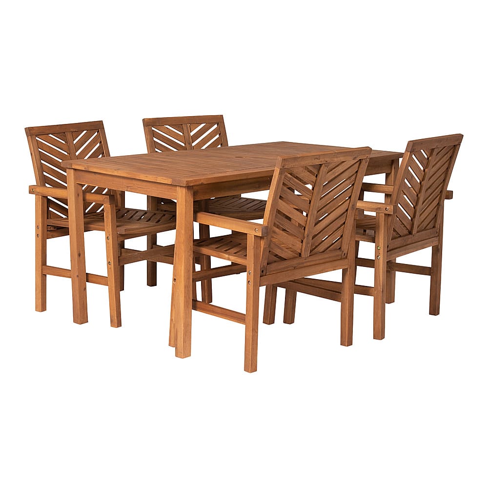 Left View: Walker Edison - 5-Piece Windsor Acacia Wood Patio Dining Set - Brown