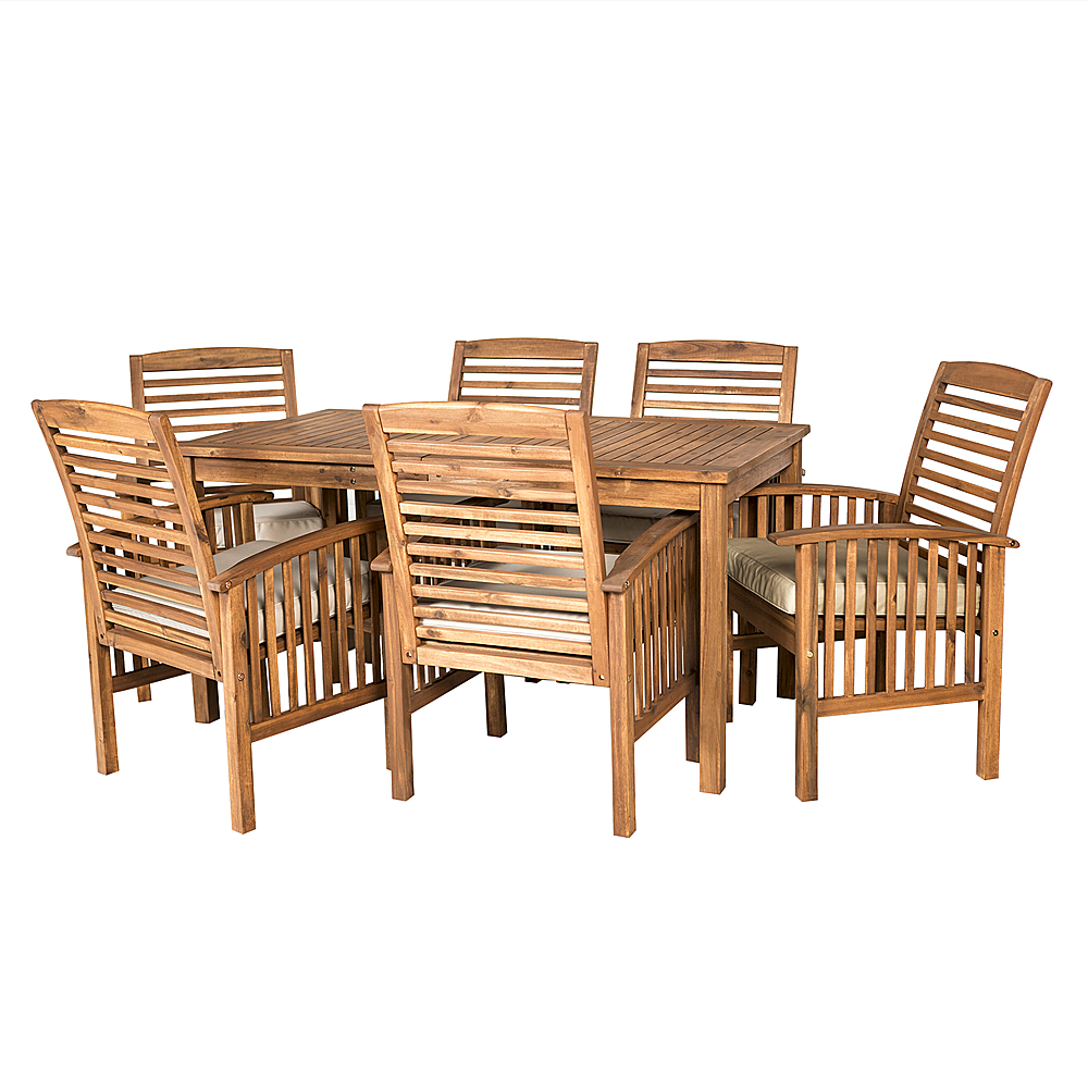 Angle View: Walker Edison - 7-Piece Everest Acacia Wood Patio Dining Set - Brown