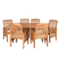Walker Edison - 7-Piece Everest Acacia Wood Patio Dining Set - Brown - Front_Zoom