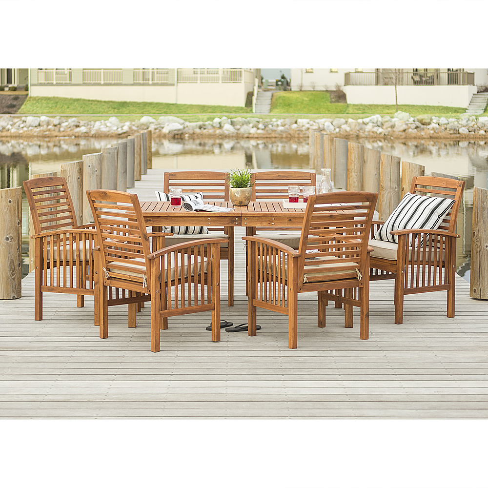 Left View: Walker Edison - 7-Piece Everest Acacia Wood Patio Dining Set - Brown