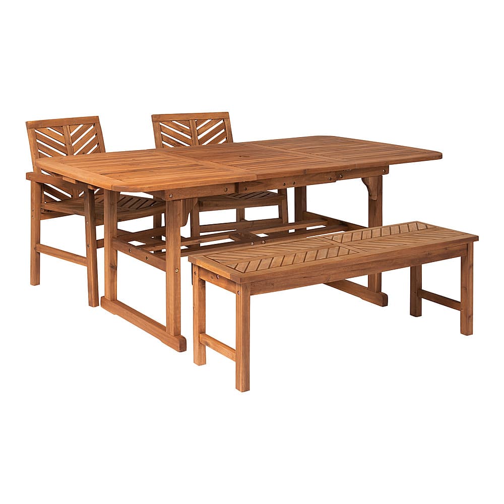 Left View: Walker Edison - 4-Piece Windsor Acacia Wood Extendable Patio Dining Set - Brown