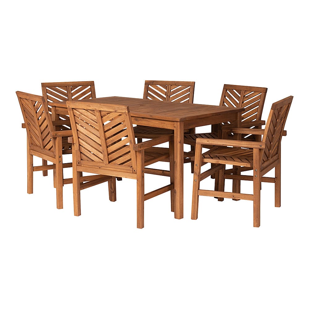 Angle View: Walker Edison - 7-Piece Windsor Acacia Wood Patio Dining Set - Brown