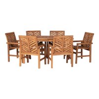 Walker Edison - 7-Piece Windsor Acacia Wood Patio Dining Set - Brown - Front_Zoom