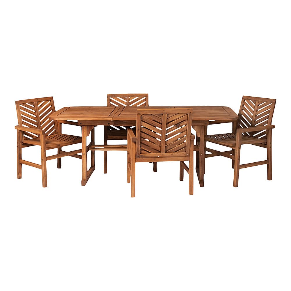 Angle View: Walker Edison - 5-Piece Windsor Acacia Wood Extendable Patio Dining Set - Brown