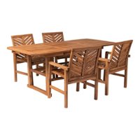 Walker Edison - 5-Piece Windsor Acacia Wood Extendable Patio Dining Set - Brown - Front_Zoom