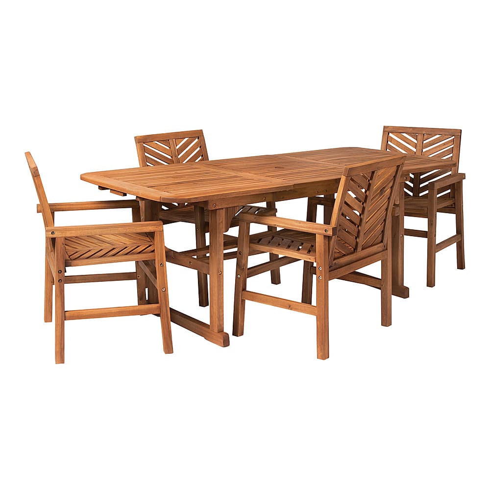 Left View: Walker Edison - 5-Piece Windsor Acacia Wood Extendable Patio Dining Set - Brown