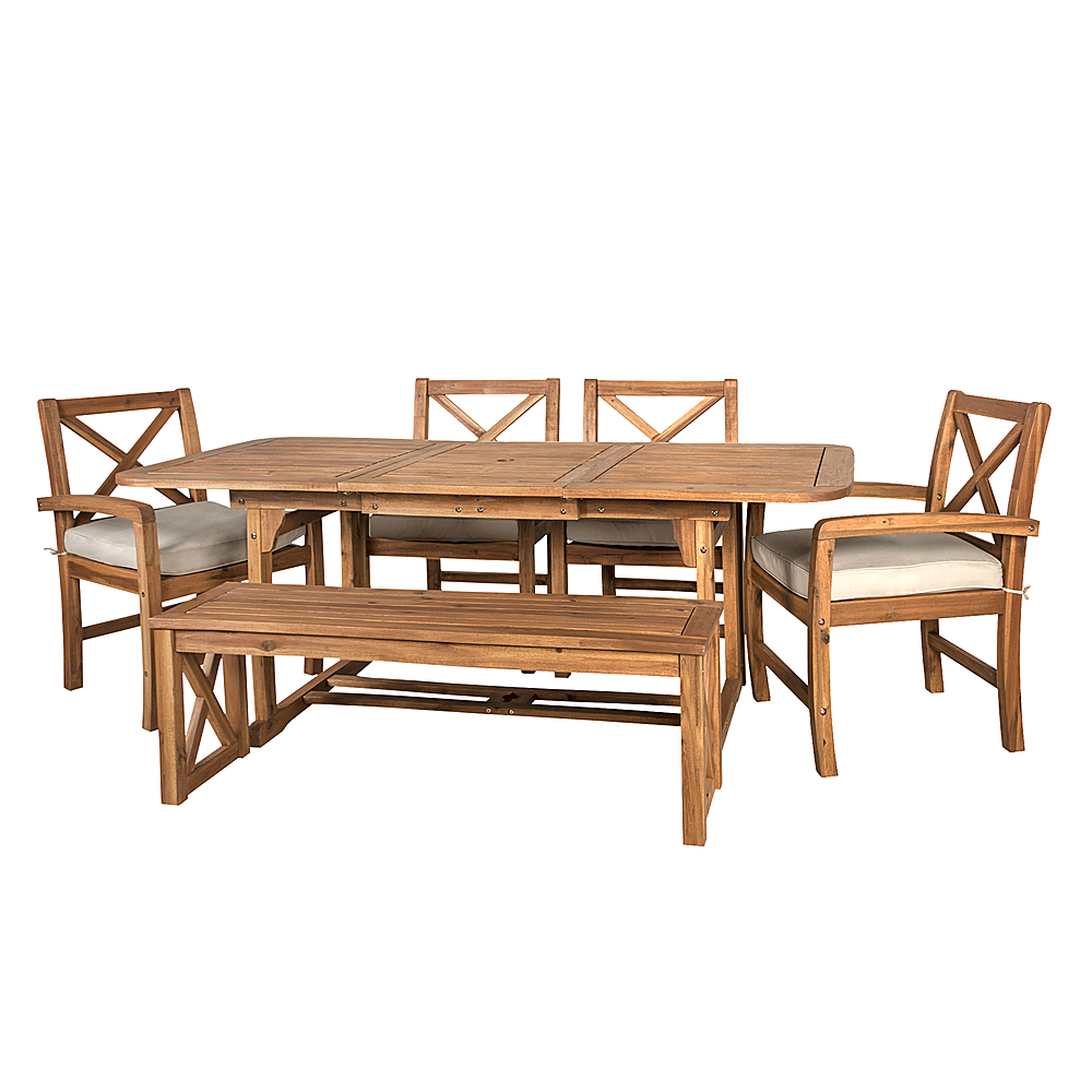 Angle View: Walker Edison - 6-Piece Hunter Extendable Acacia Wood Patio Dining Set - Brown