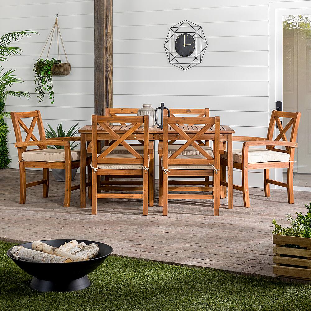 Alt View 11. Walker Edison - 7-Piece Hunter Acacia Wood Patio Dining Set - Brown.