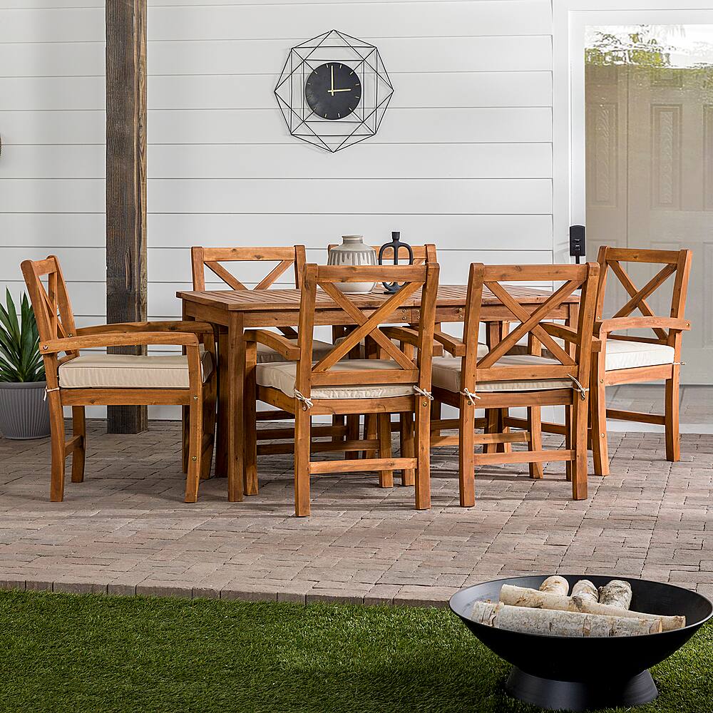 Alt View 12. Walker Edison - 7-Piece Hunter Acacia Wood Patio Dining Set - Brown.