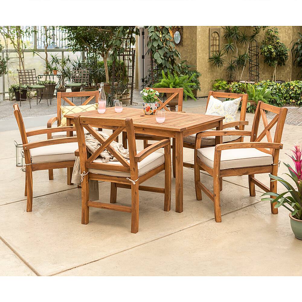 Left. Walker Edison - 7-Piece Hunter Acacia Wood Patio Dining Set - Brown.