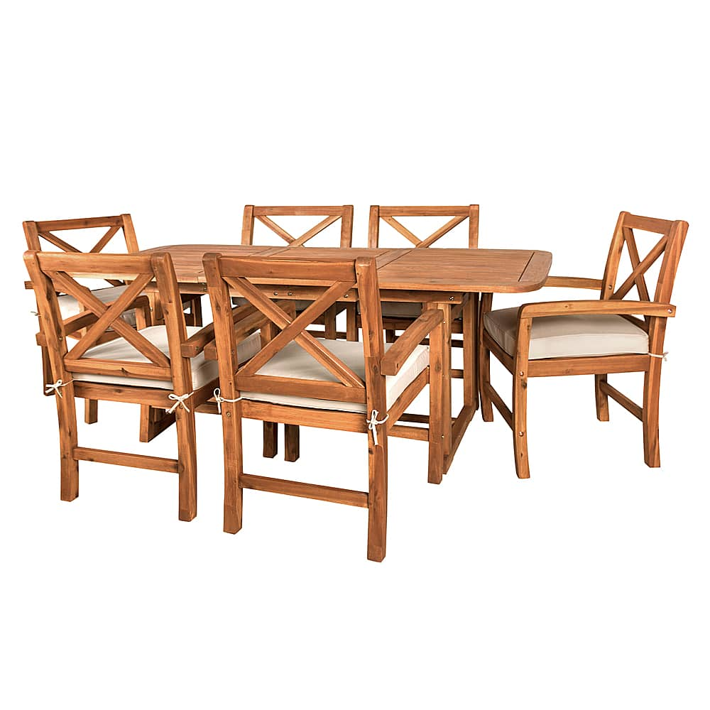 Angle View: Walker Edison - 7-Piece Hunter Extendable Acacia Wood Patio Dining Set - Brown