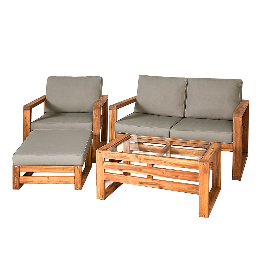 Angle View: Walker Edison - 4-Piece Canyon Modern Acacia Patio Chat Set - Brown