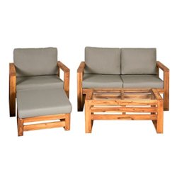 Walker Edison - 4-Piece Canyon Modern Acacia Patio Chat Set - Brown - Front_Zoom