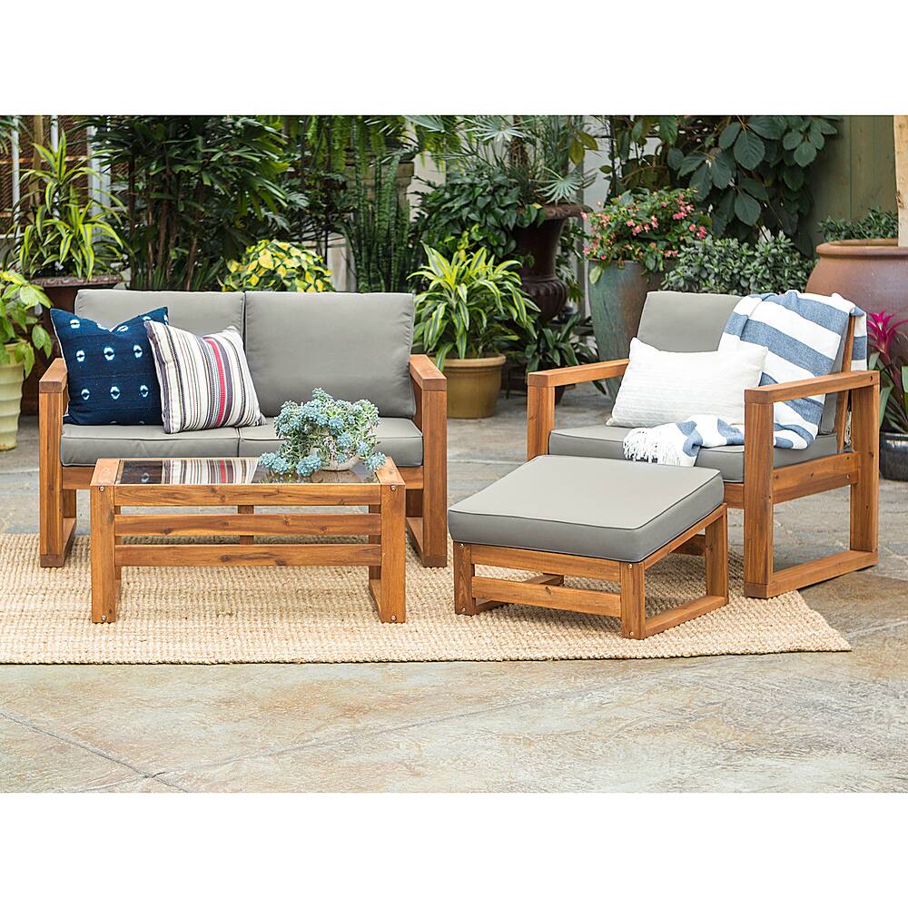 Left View: Walker Edison - 4-Piece Canyon Modern Acacia Patio Chat Set - Brown