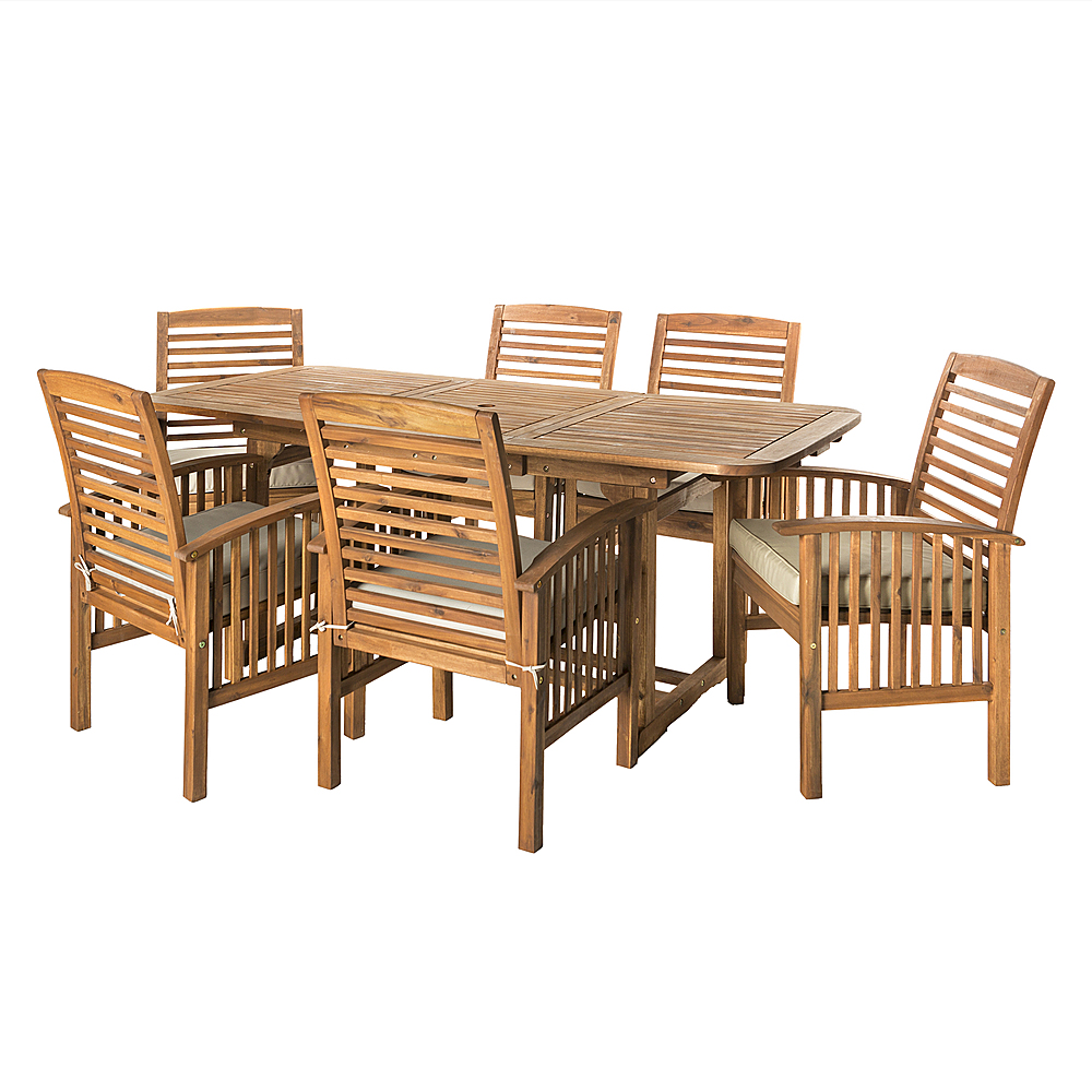 Angle View: Walker Edison - 7-Piece Cypress Acacia Wood Patio Dining Set - Brown